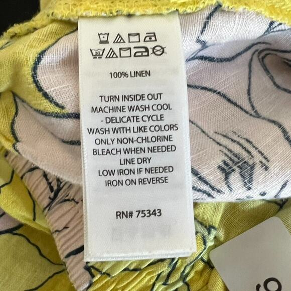 C & C Women's Capri Pants Size M Wide Leg 100% Linen Floral Yellow Pink White - Picture 6 of 10